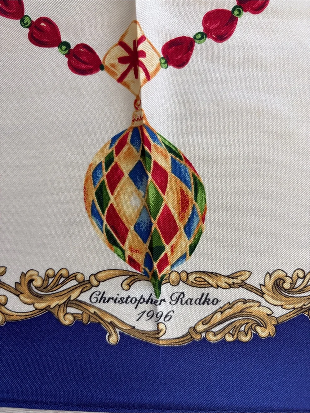 Christopher Radko Festive Holiday Wreath Silk Scarf